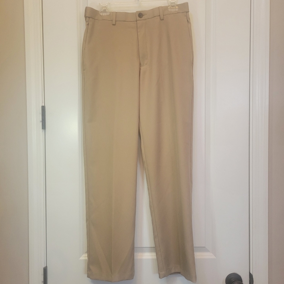 HAGGAR COOL 18 PRO Men Tan Pants Classic Fit 32 X 30 - Picture 1 of 5